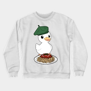 Cute Fat duck is eating spaghetti Crewneck Sweatshirt